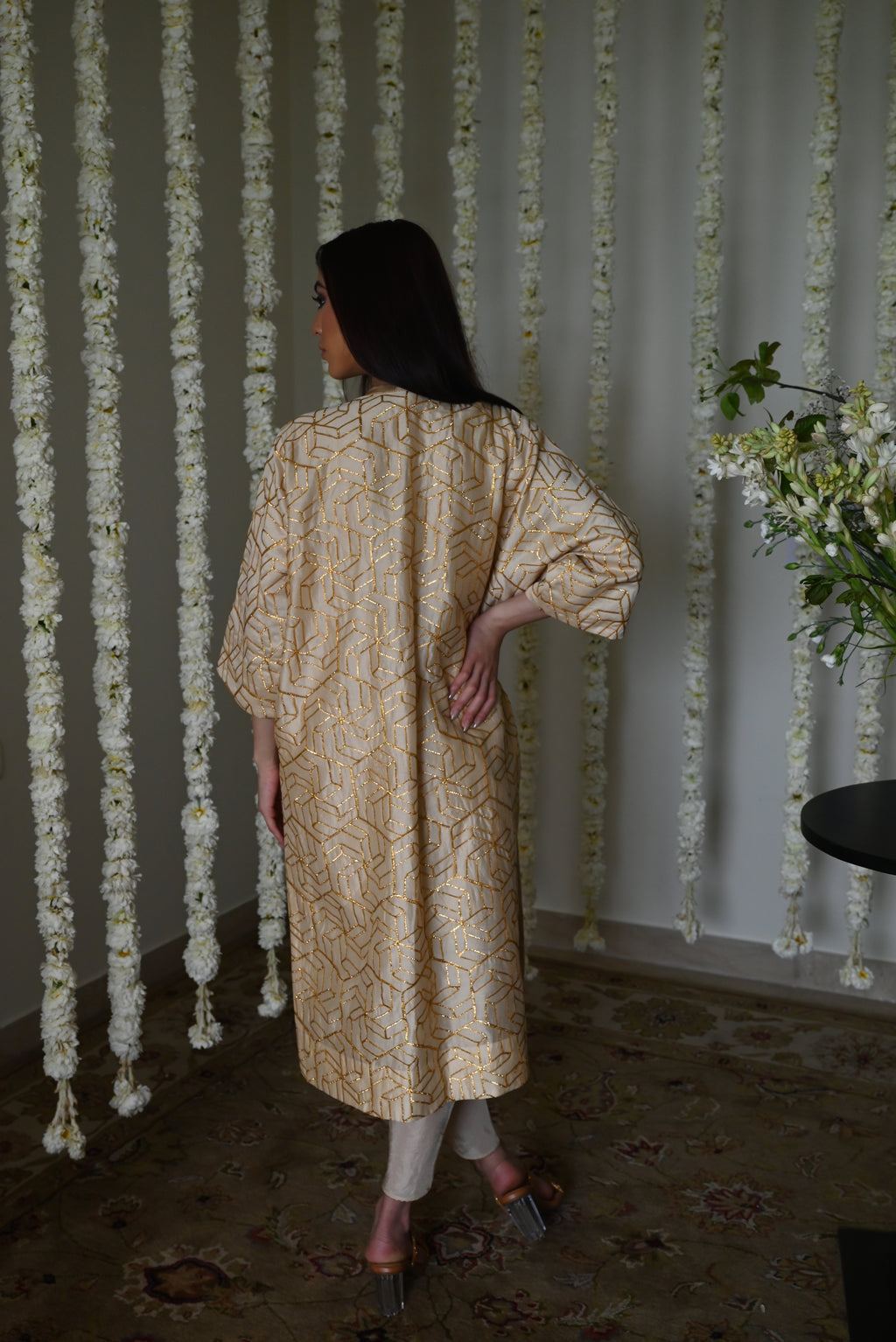 Jodhpur Kaftan in Deep Ivory Octa with Nandini Dhoti