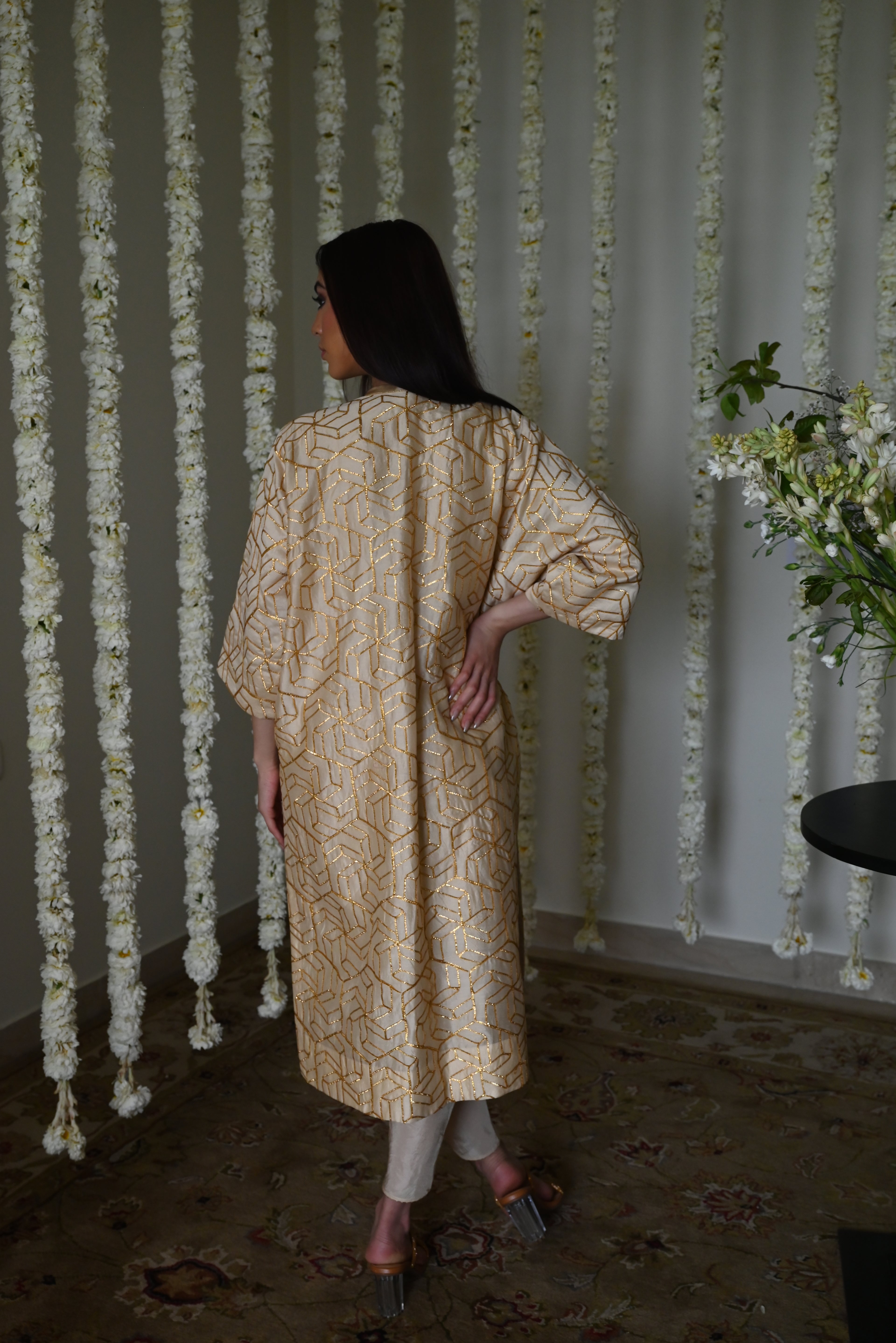 Jodhpur Kaftan in Deep Ivory Octa with Nandini Dhoti