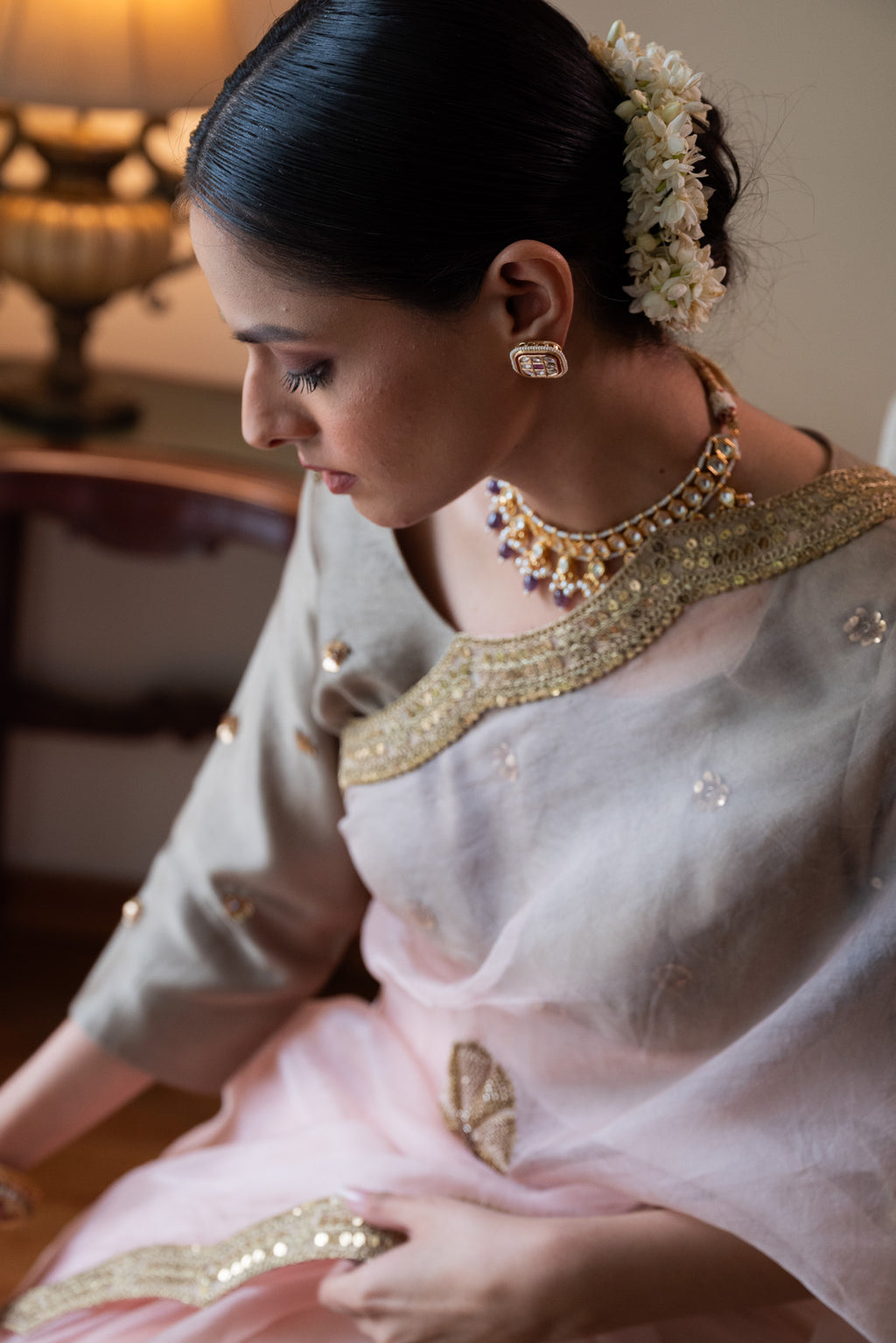 Nurjahan Organza Saree in Rose Pink