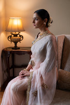 Nurjahan Organza Saree in Rose Pink