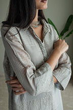 Shirt Kurta In Taupe Zari Jamdani Checks Muslin With Pants
