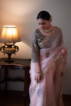 Nurjahan Organza Saree in Rose Pink