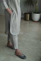 Shirt Kurta In Taupe Zari Jamdani Checks Muslin With Pants