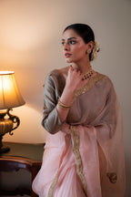 Nurjahan Organza Saree in Rose Pink