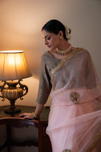 Nurjahan Organza Saree in Rose Pink