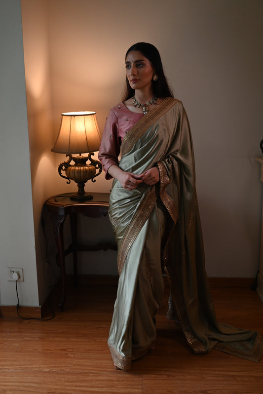 Ashok Saree in Sage Green Silk
