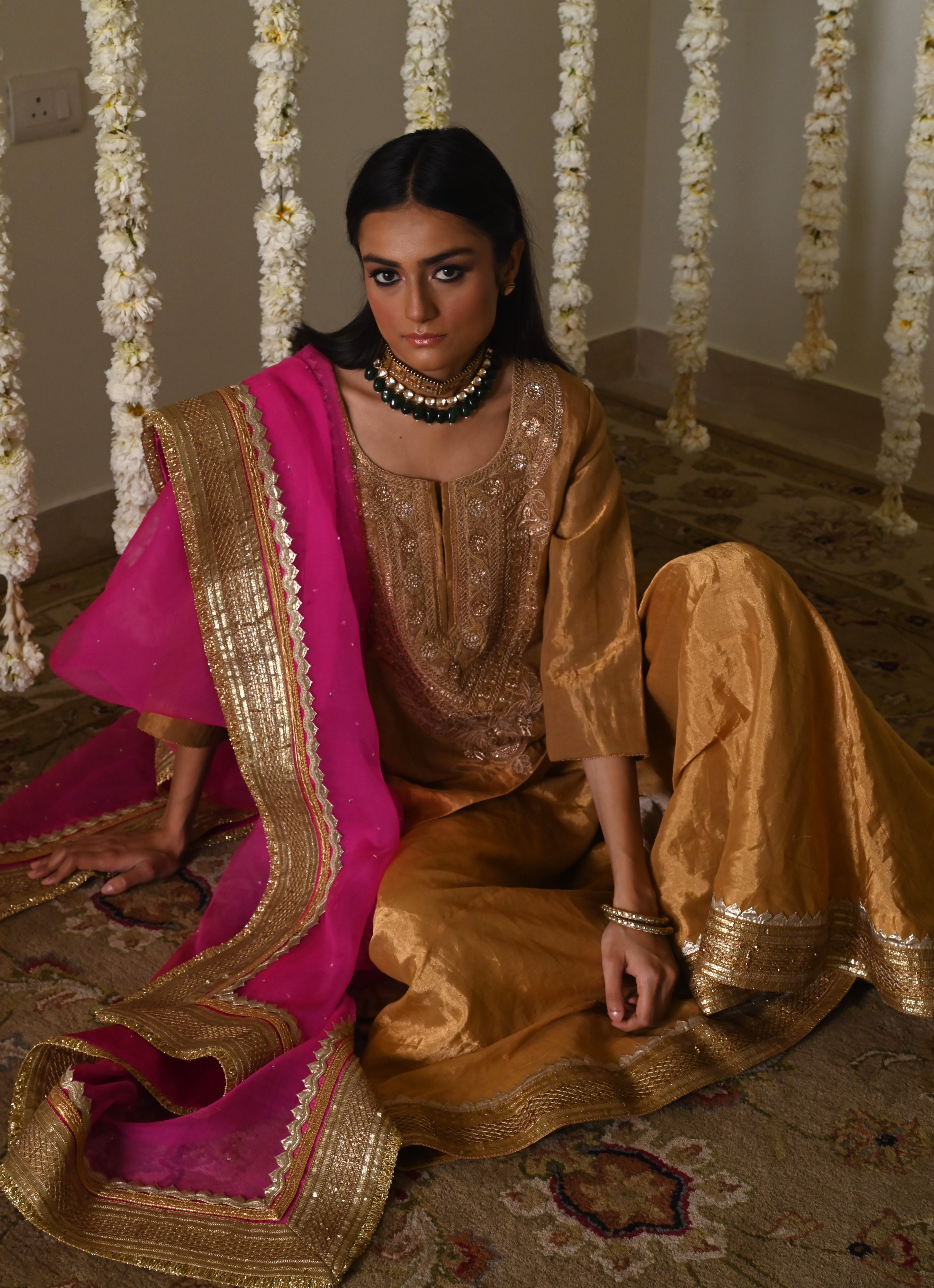 Begum kurta in Antique Gold Tissue with Tissue Garara