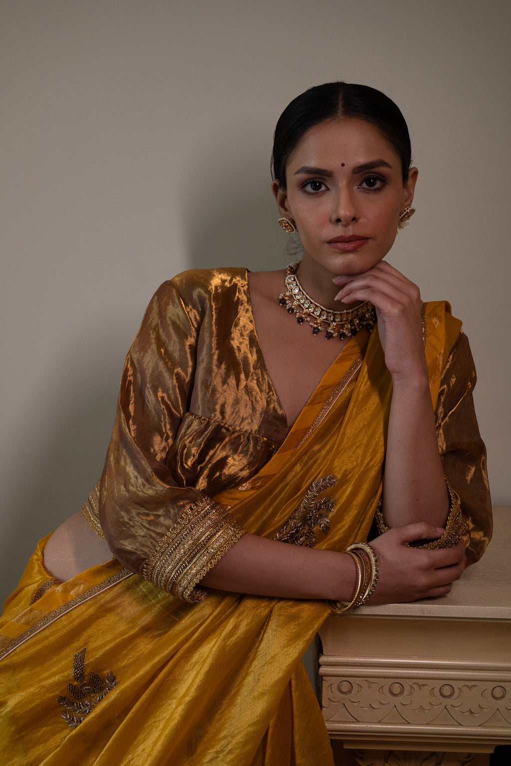 Golshan Saree in Yellow Pin Stripes