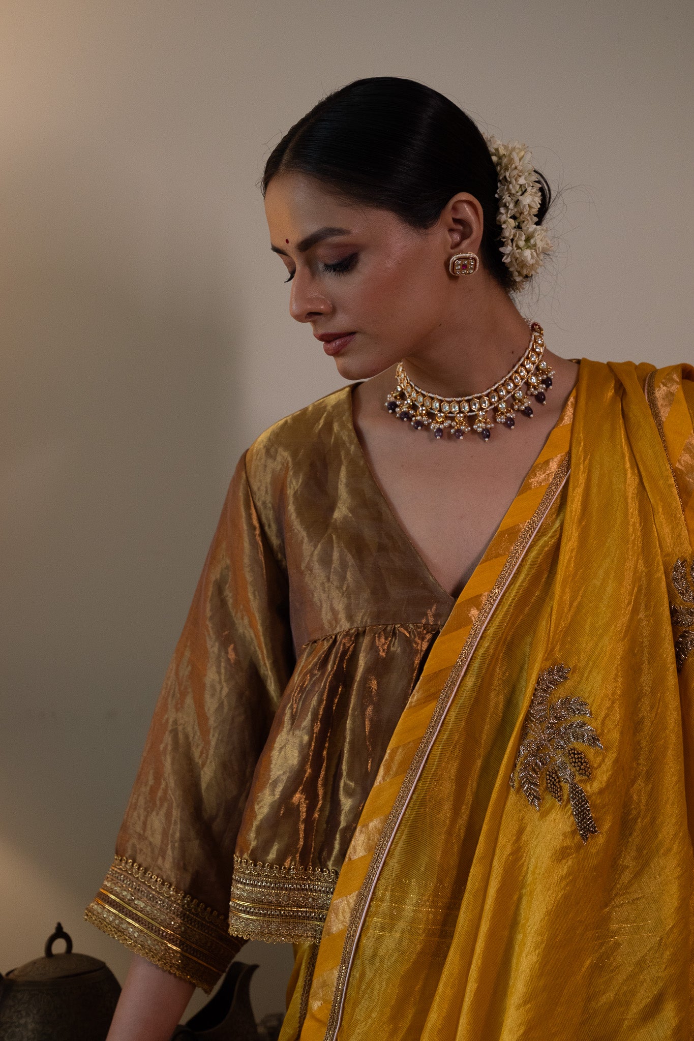 Golshan Saree in Yellow Pin Stripes