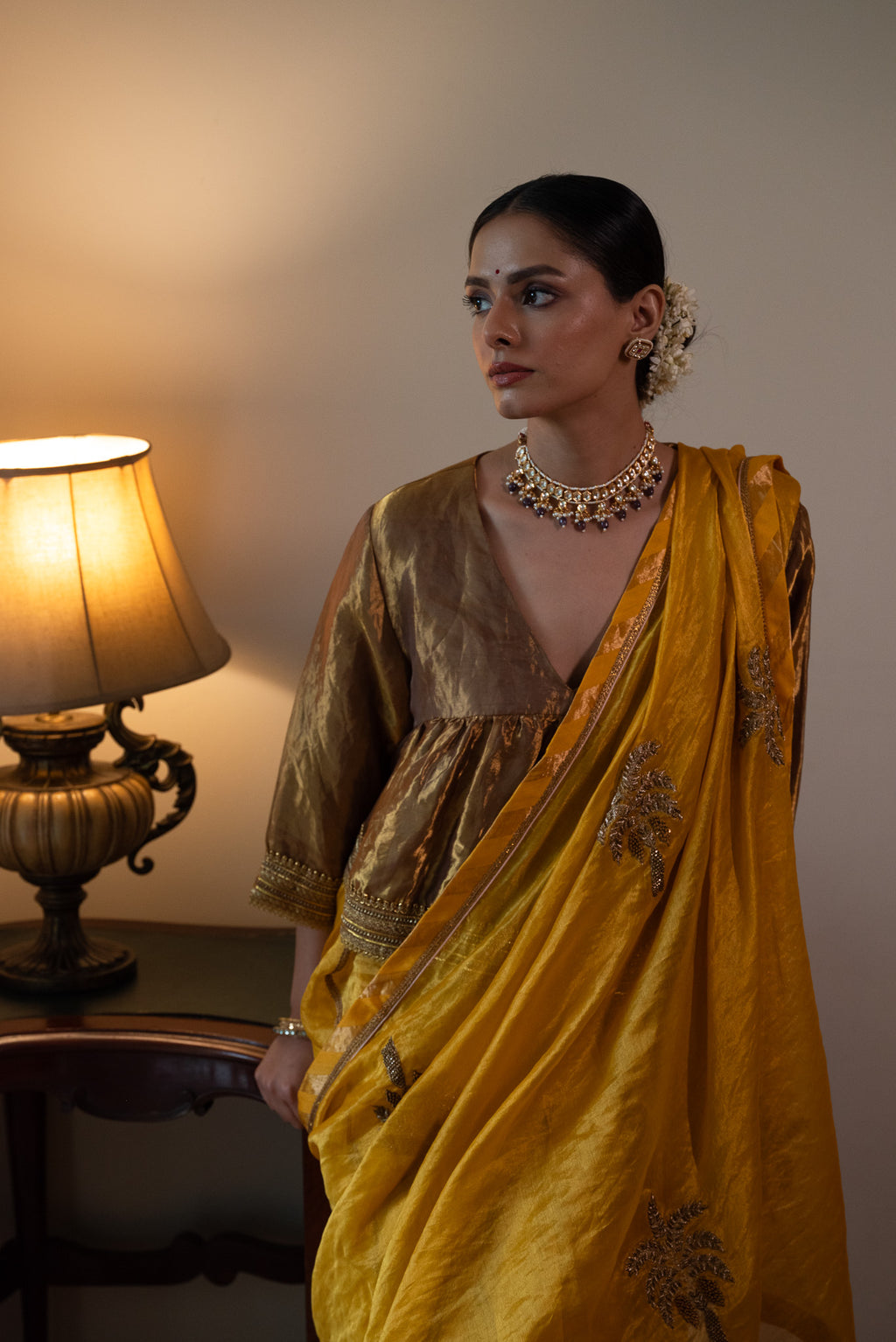 Golshan Saree in Yellow Pin Stripes