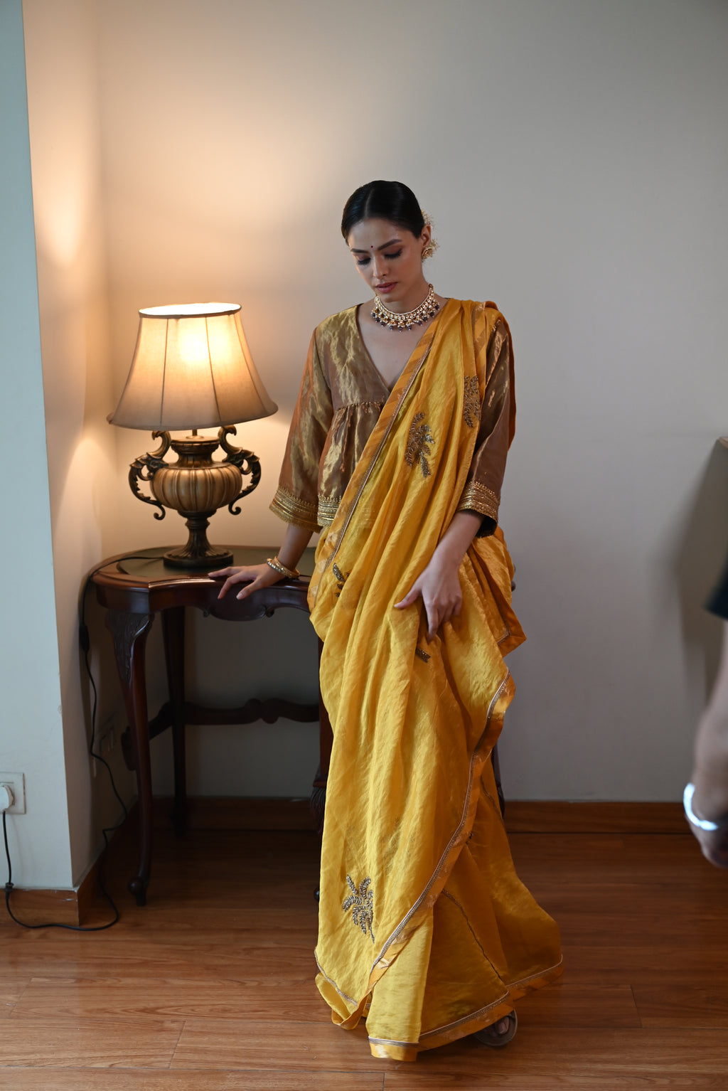 Golshan Saree in Yellow Pin Stripes
