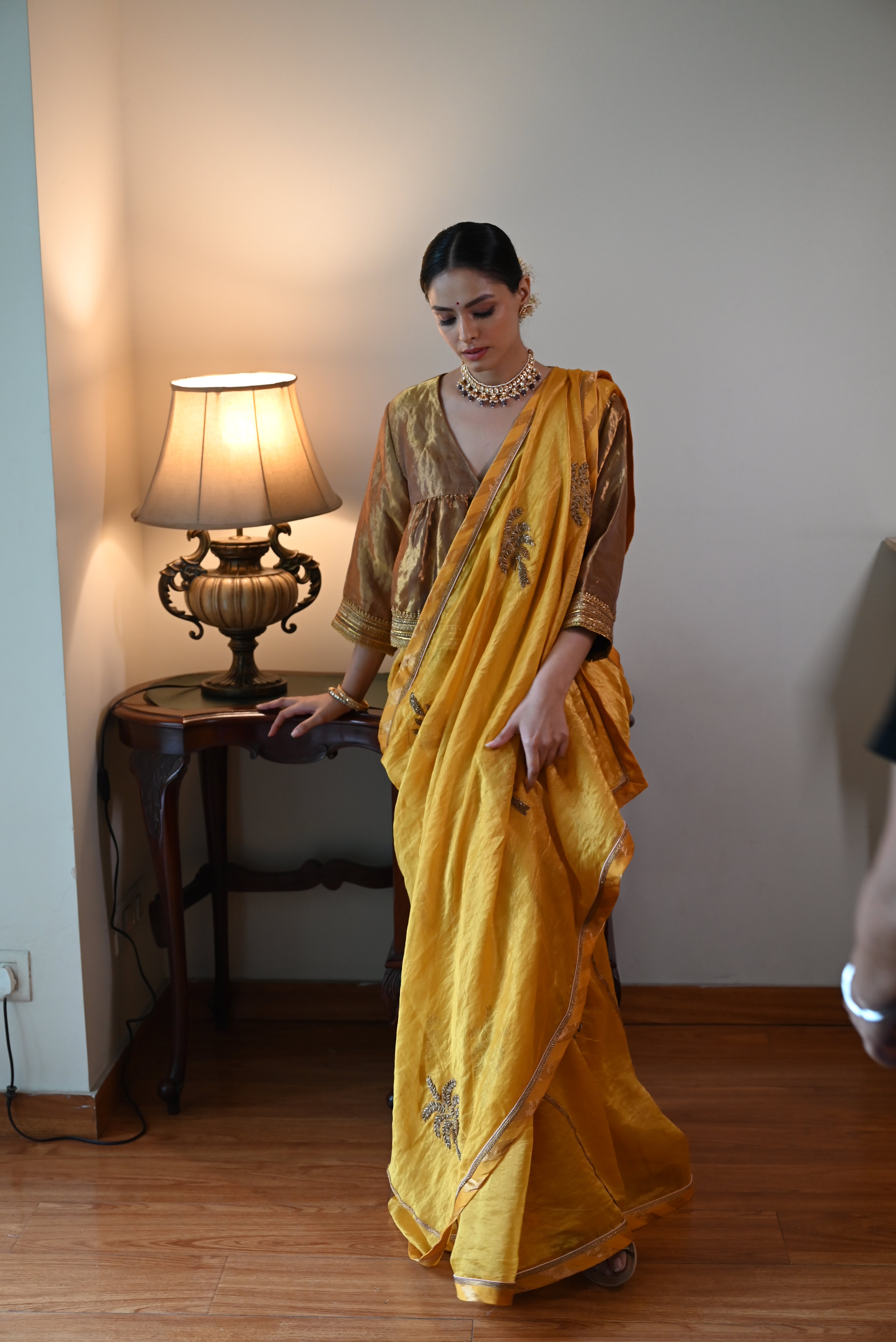 Golshan Saree in Yellow Pin Stripes