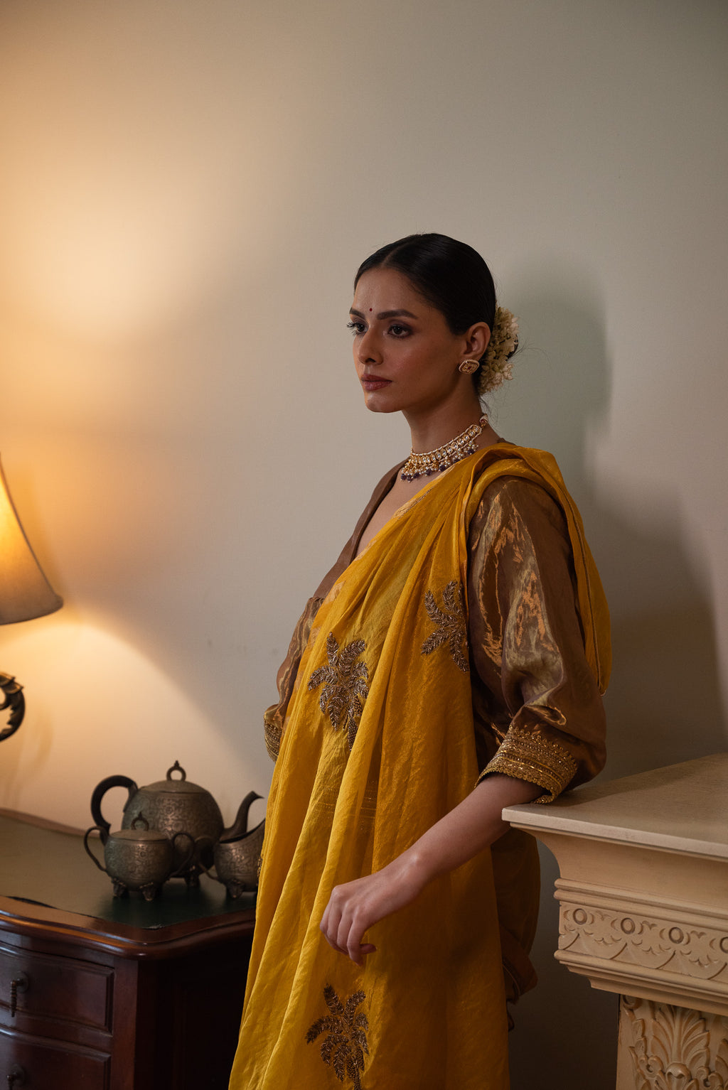 Golshan Saree in Yellow Pin Stripes