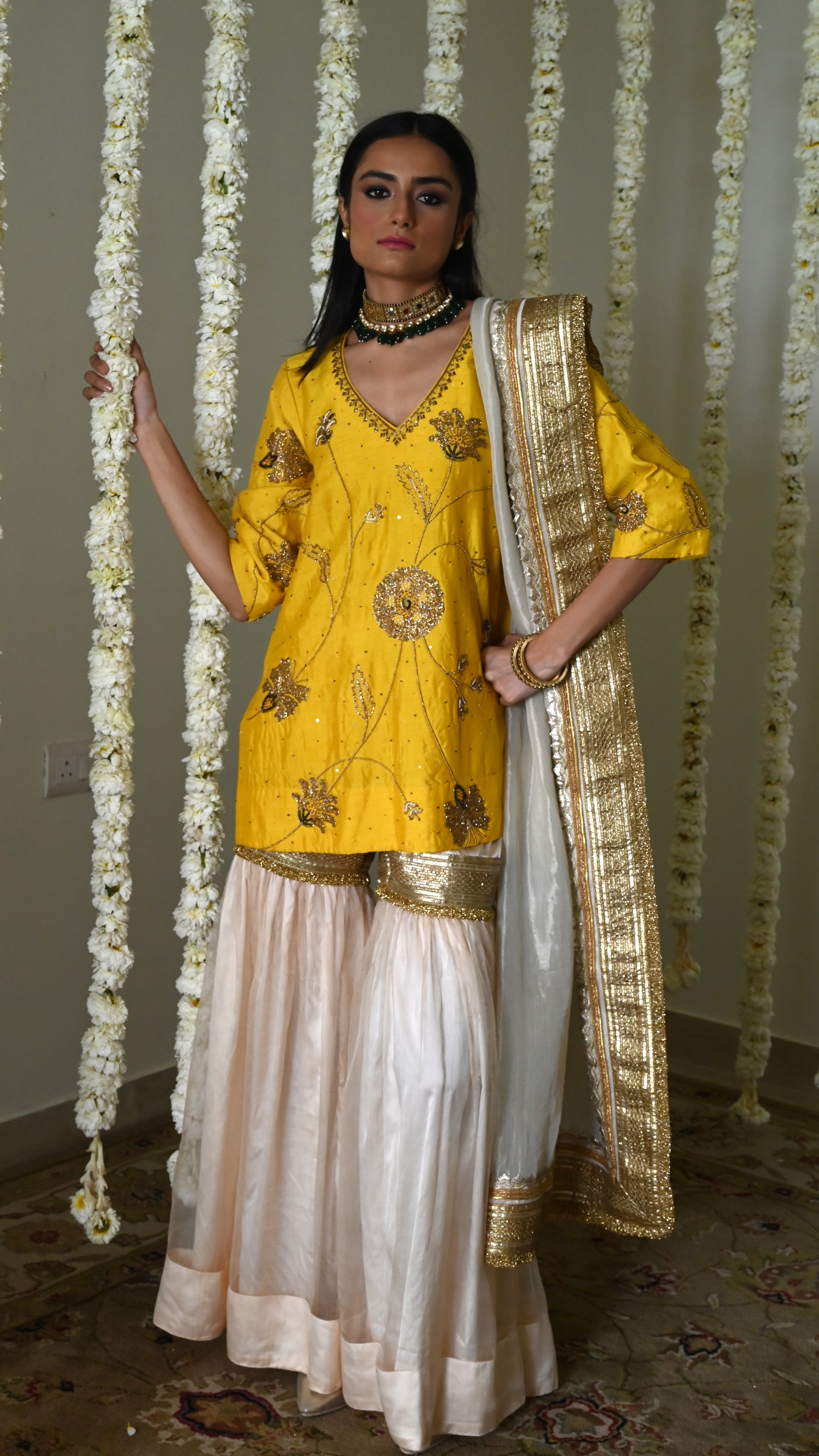 Jahan Ara kurta in Yellow with Sharara