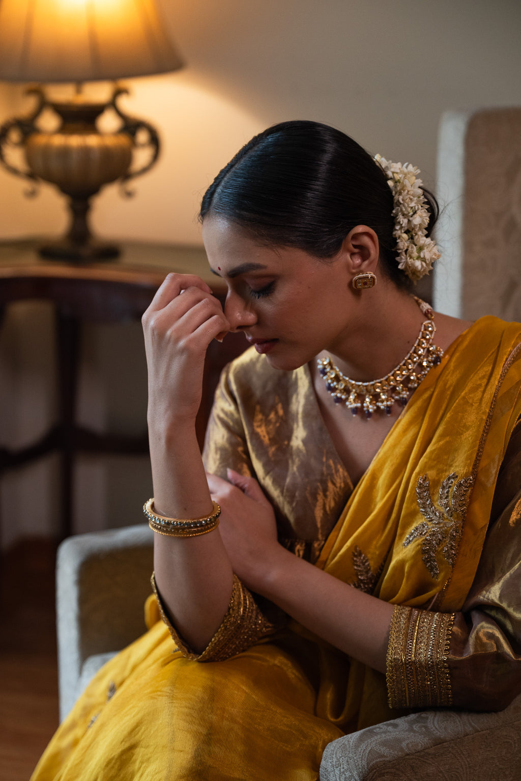Golshan Saree in Yellow Pin Stripes