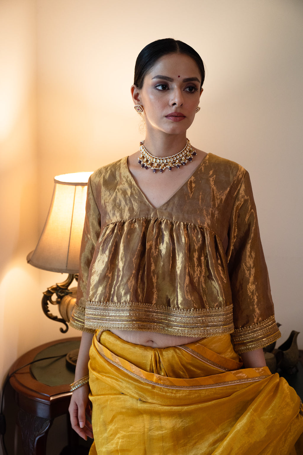 Dilnaz Choli Blouse in Gold Tissue
