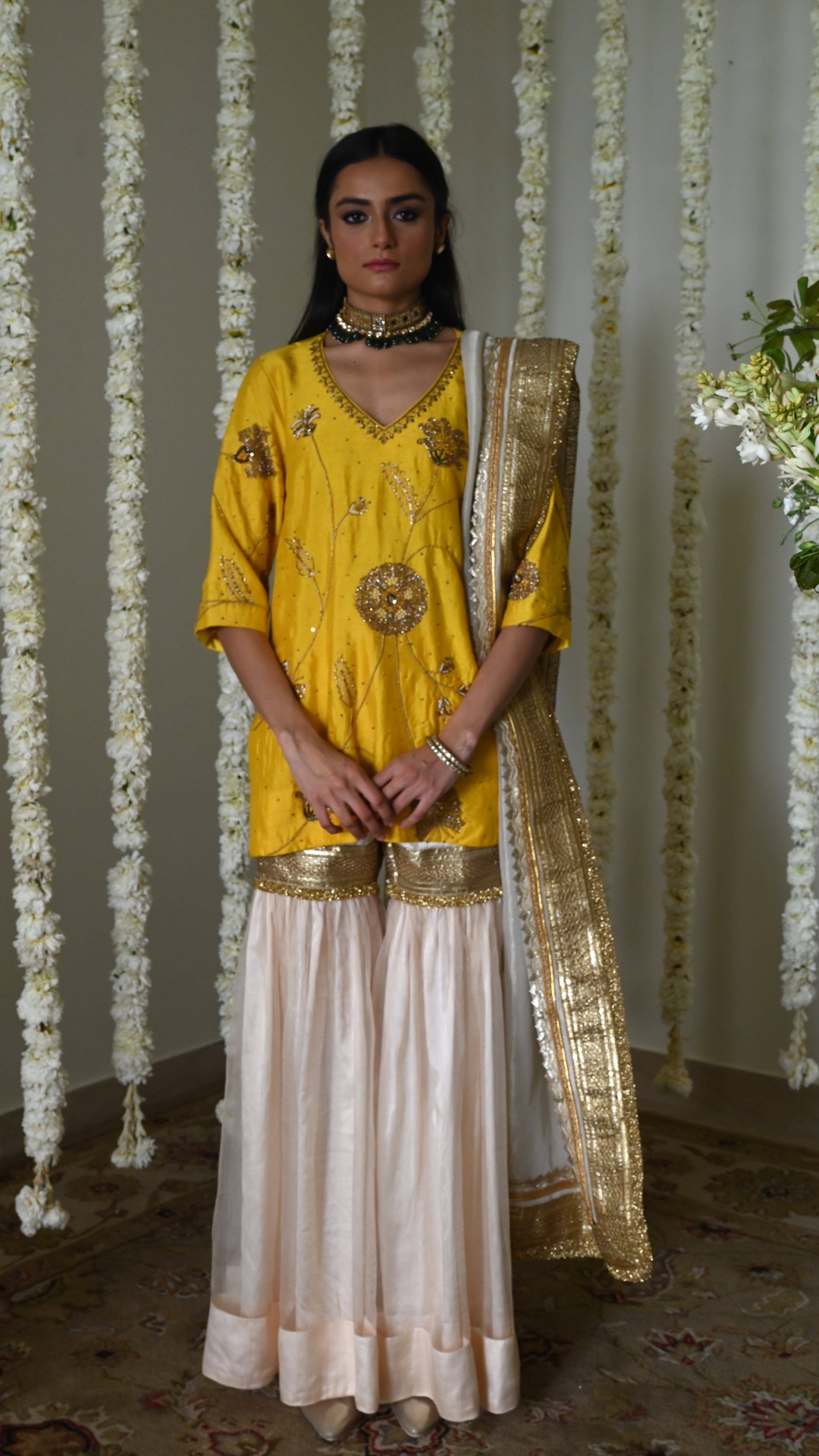 Jahan Ara kurta in Yellow with Sharara