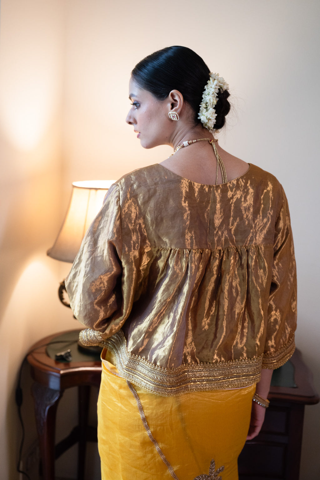 Dilnaz Choli Blouse in Gold Tissue