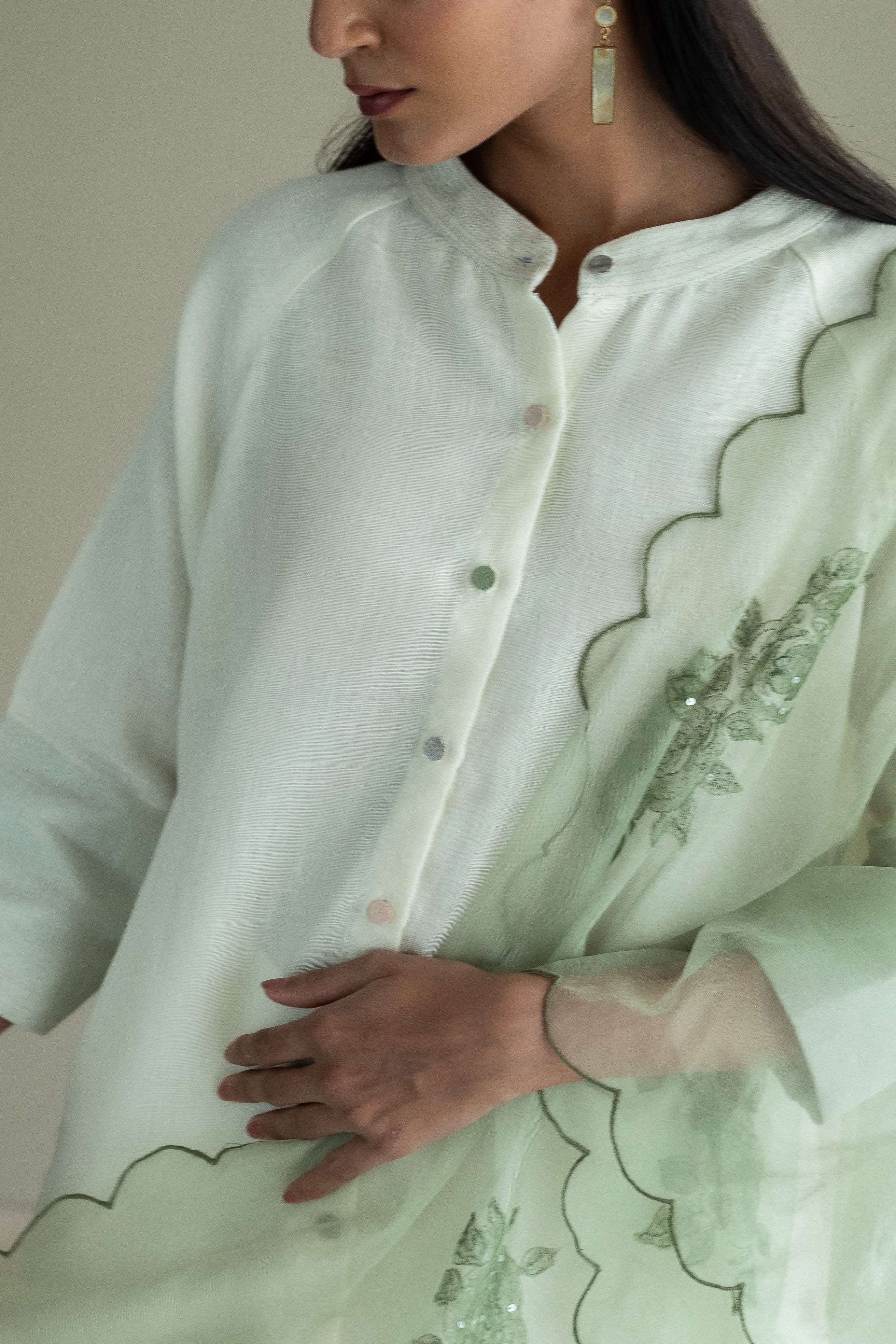 Mandarin Shirt Kurta In Ivory Linen With Pants