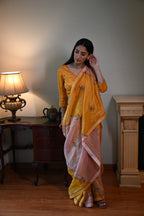Chinaar Diagonal Saree in Pink & Yellow Tissue