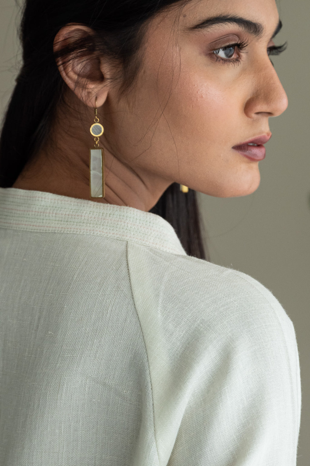 Mandarin Shirt Kurta In Ivory Linen With Pants