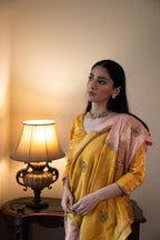 Chinaar Diagonal Saree in Pink & Yellow Tissue