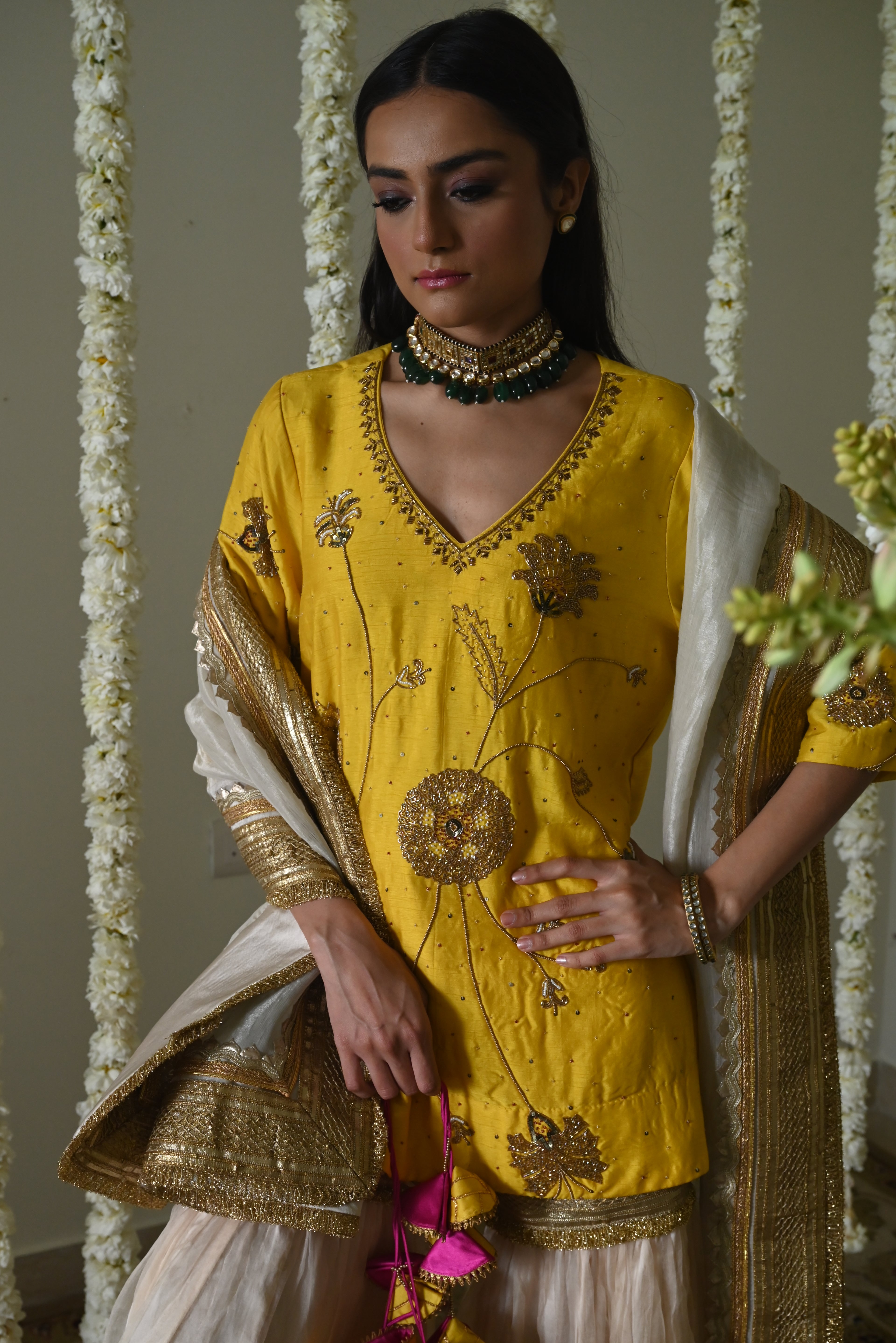 Jahan Ara kurta in Yellow with Sharara