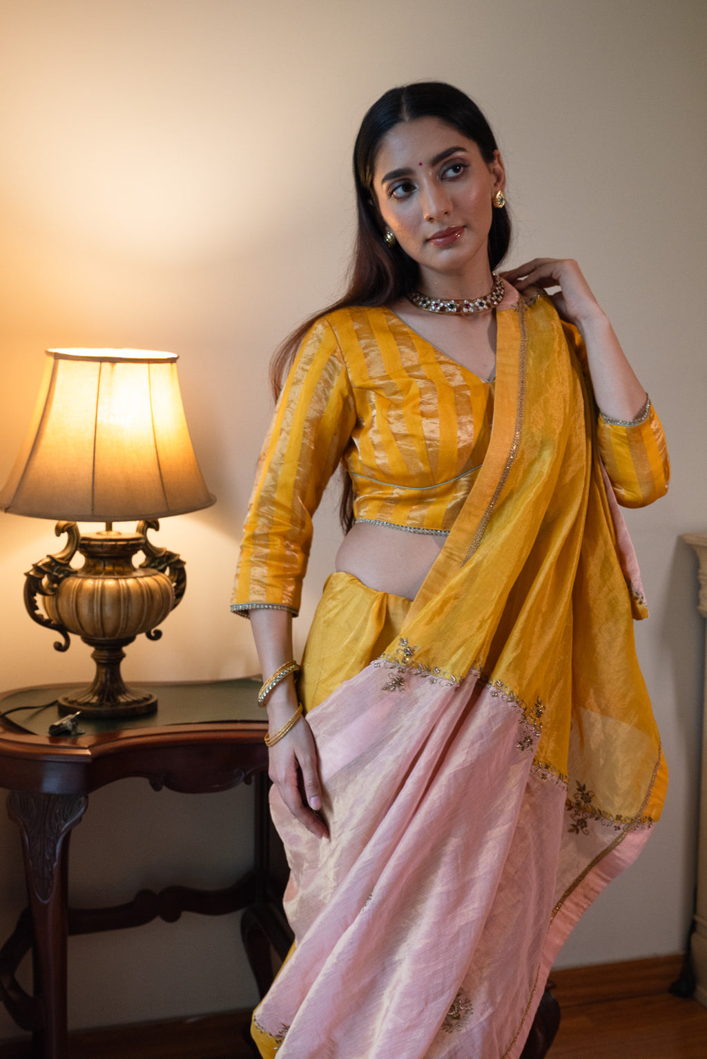 Nusrat Blouse in Yellow Handloom Zari stripe