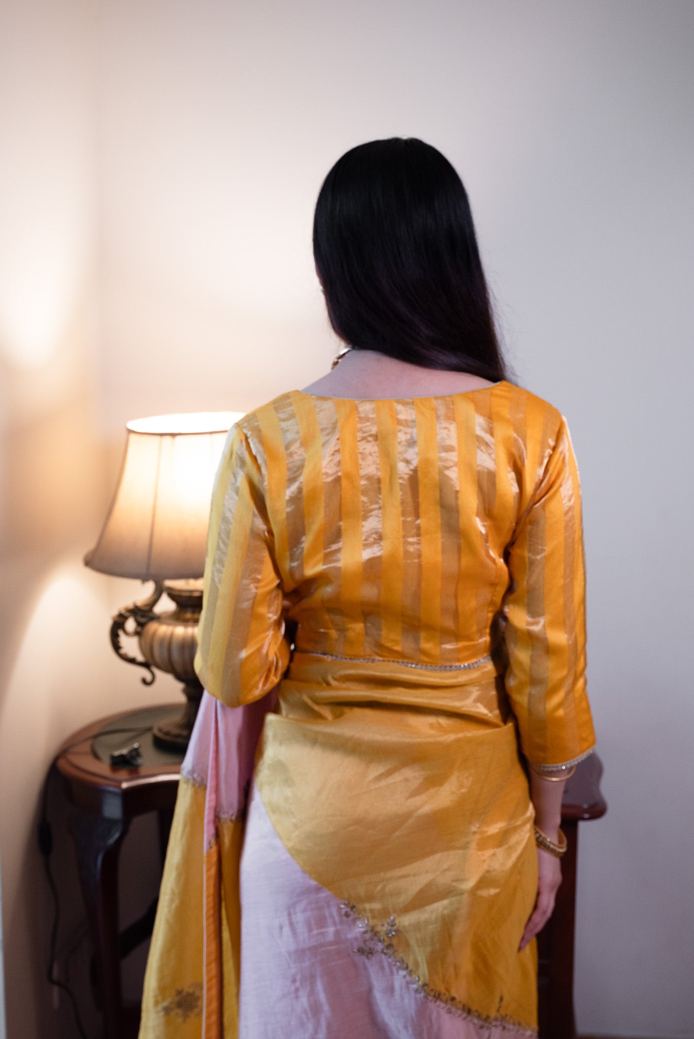 Nusrat Blouse in Yellow Handloom Zari stripe