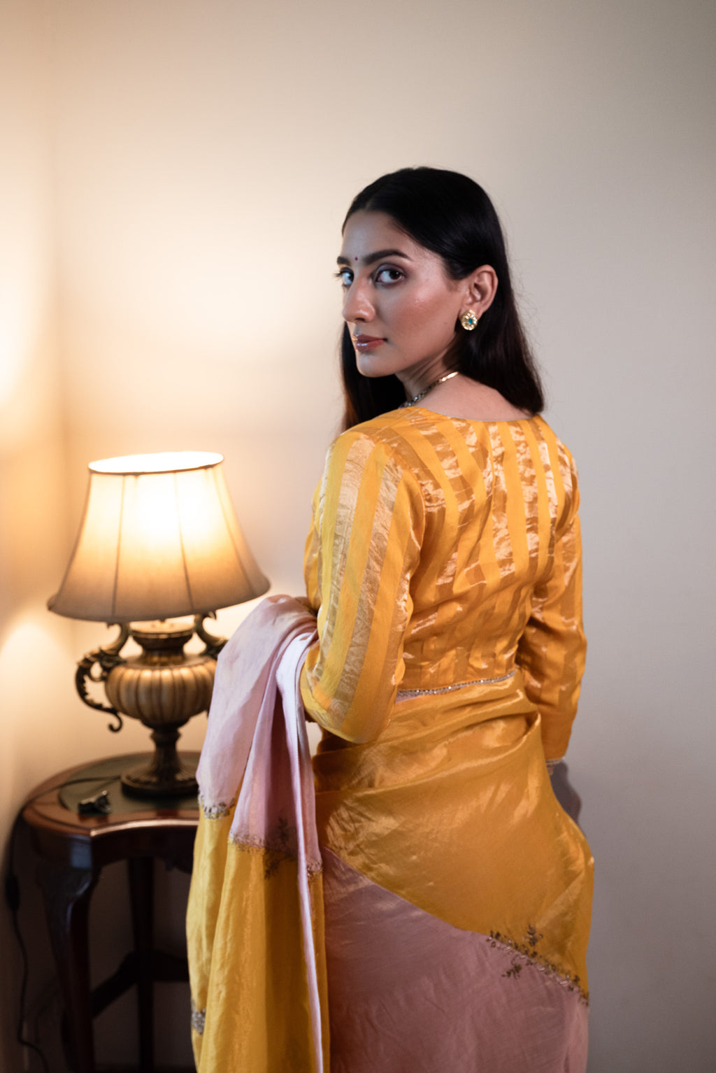 Nusrat Blouse in Yellow Handloom Zari stripe
