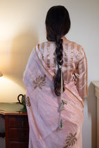 Nusrat Blouse in Ash Pink Handloom Zari stripe