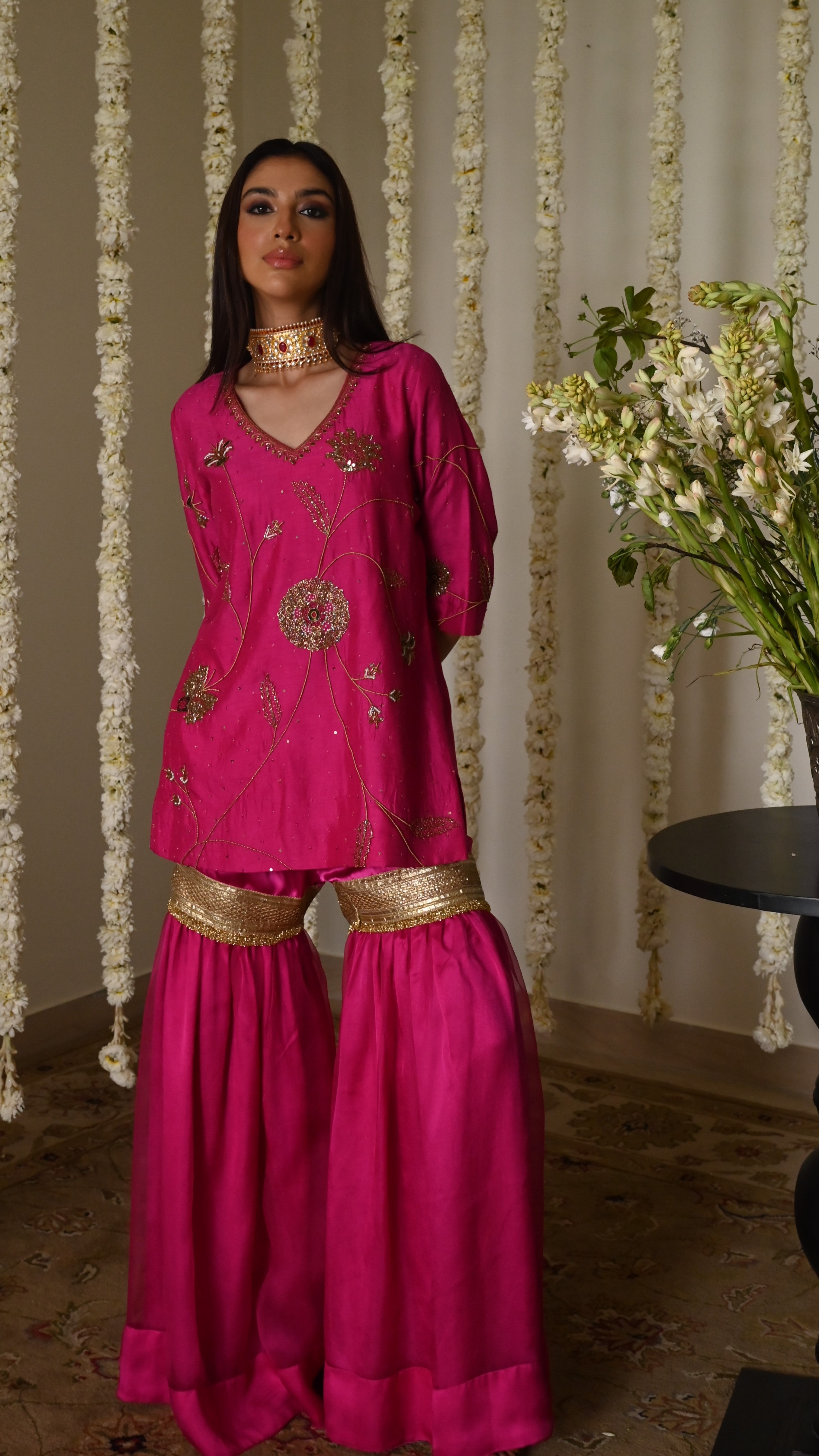 Jahan Ara kurta in Hot Pink with Sharara