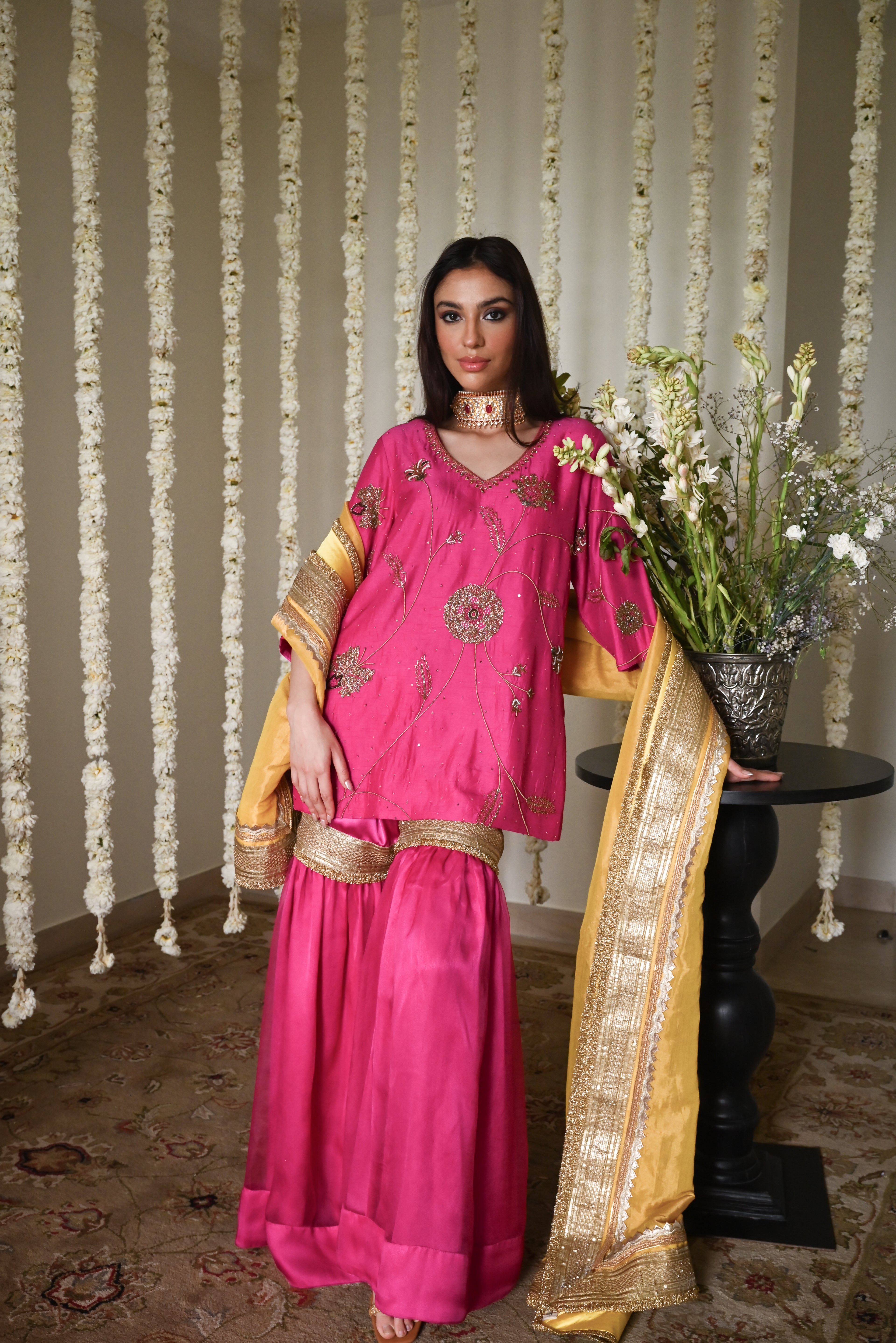 Jahan Ara kurta in Hot Pink with Sharara