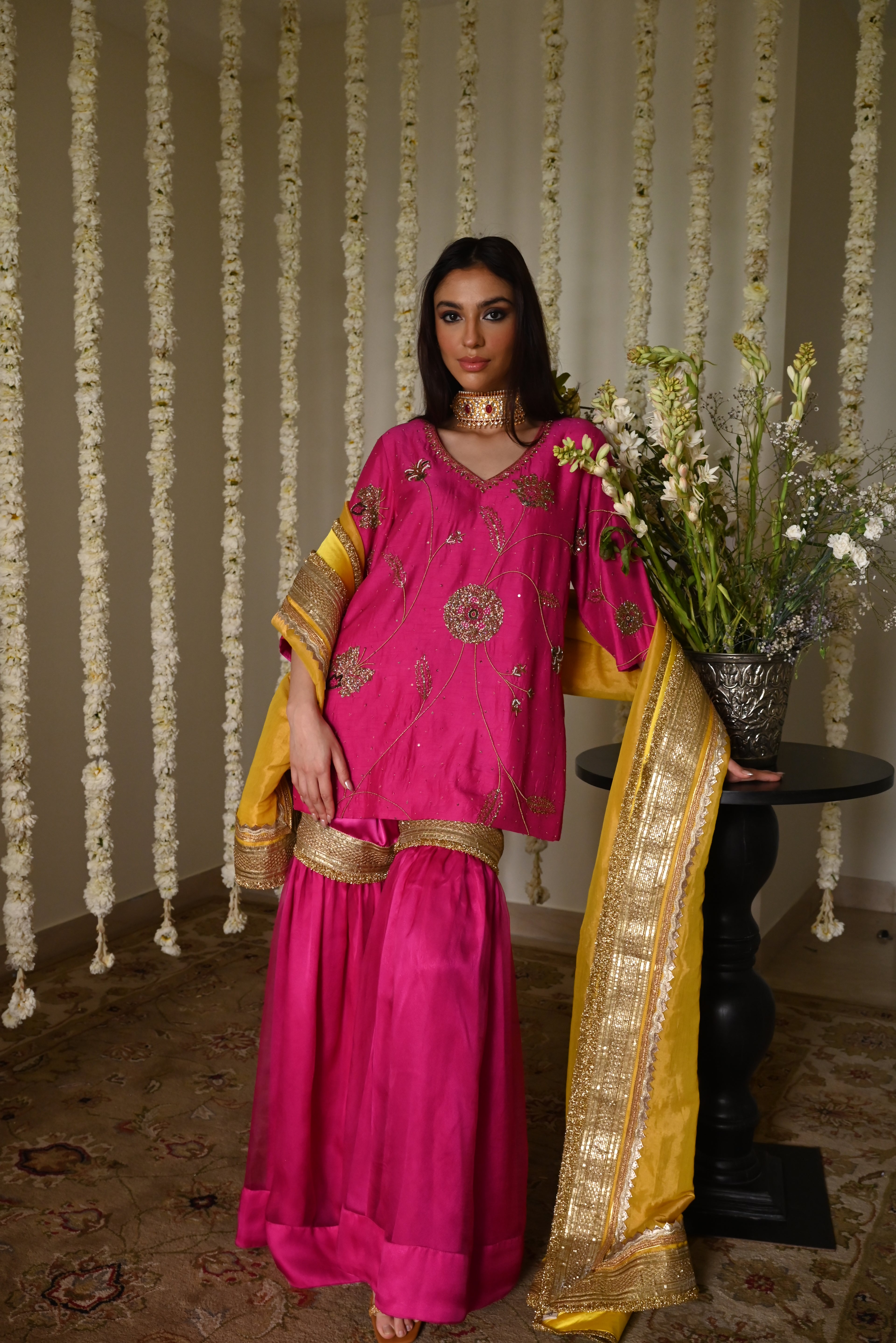 Jahan Ara kurta in Hot Pink with Sharara