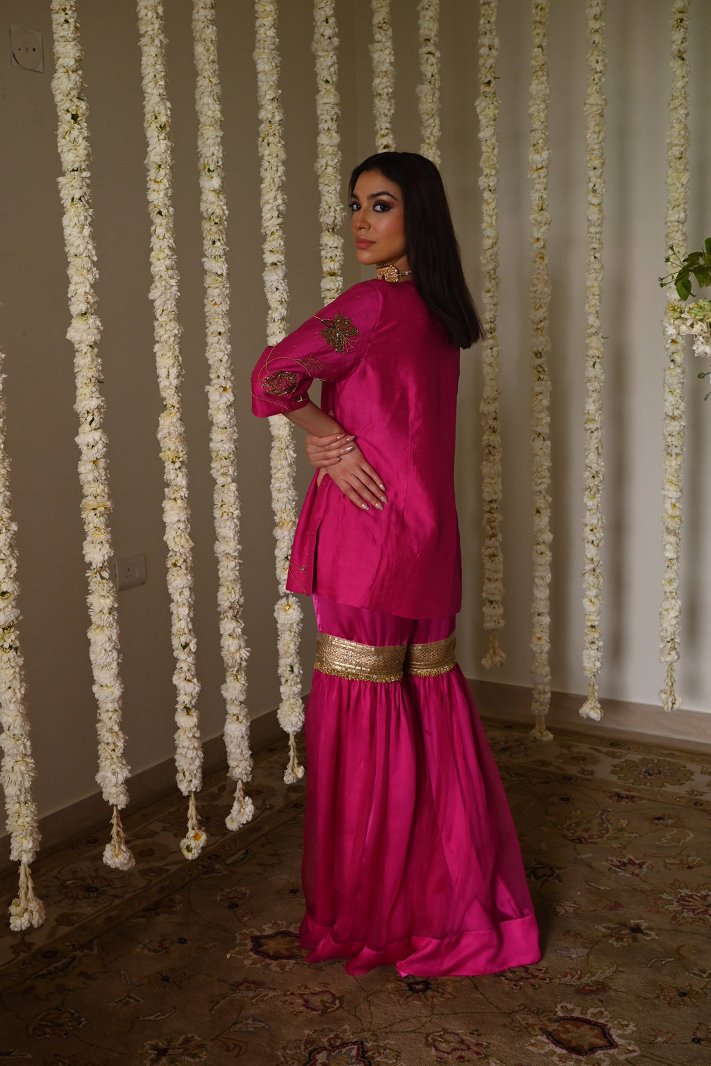 Jahan Ara kurta in Hot Pink with Sharara