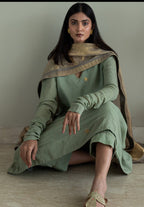Churi Anu In Green Jamdani Muslin With Pants