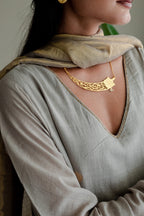 Churi Maxi In Taupe Jamdani Muslin With Pants