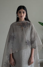 Mithai Maxi Kurta In Taupe Linen With Pants