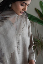 Mithai Maxi Kurta In Taupe Linen With Pants