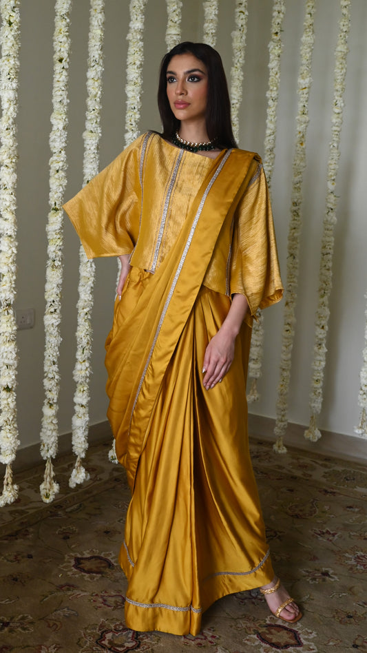 Desi Girl Ready to Wear Sari Ochre w Batwing Blouse: 1 left!