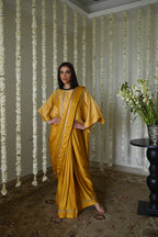 Desi Girl Ready to Wear Saree in Ochre with Batwing Blouse