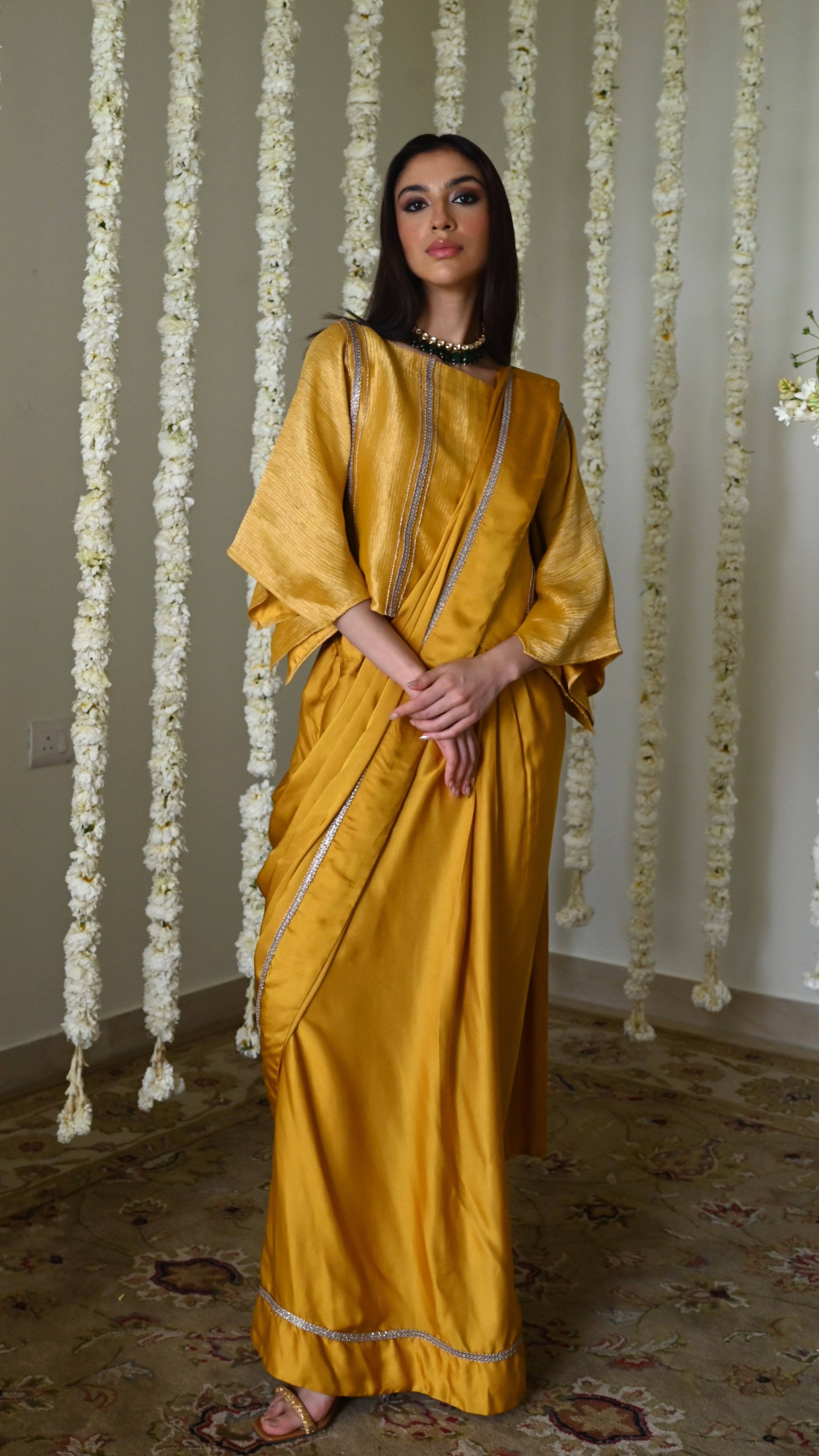 Desi Girl Ready to Wear Sari Ochre w Batwing Blouse: 1 left!