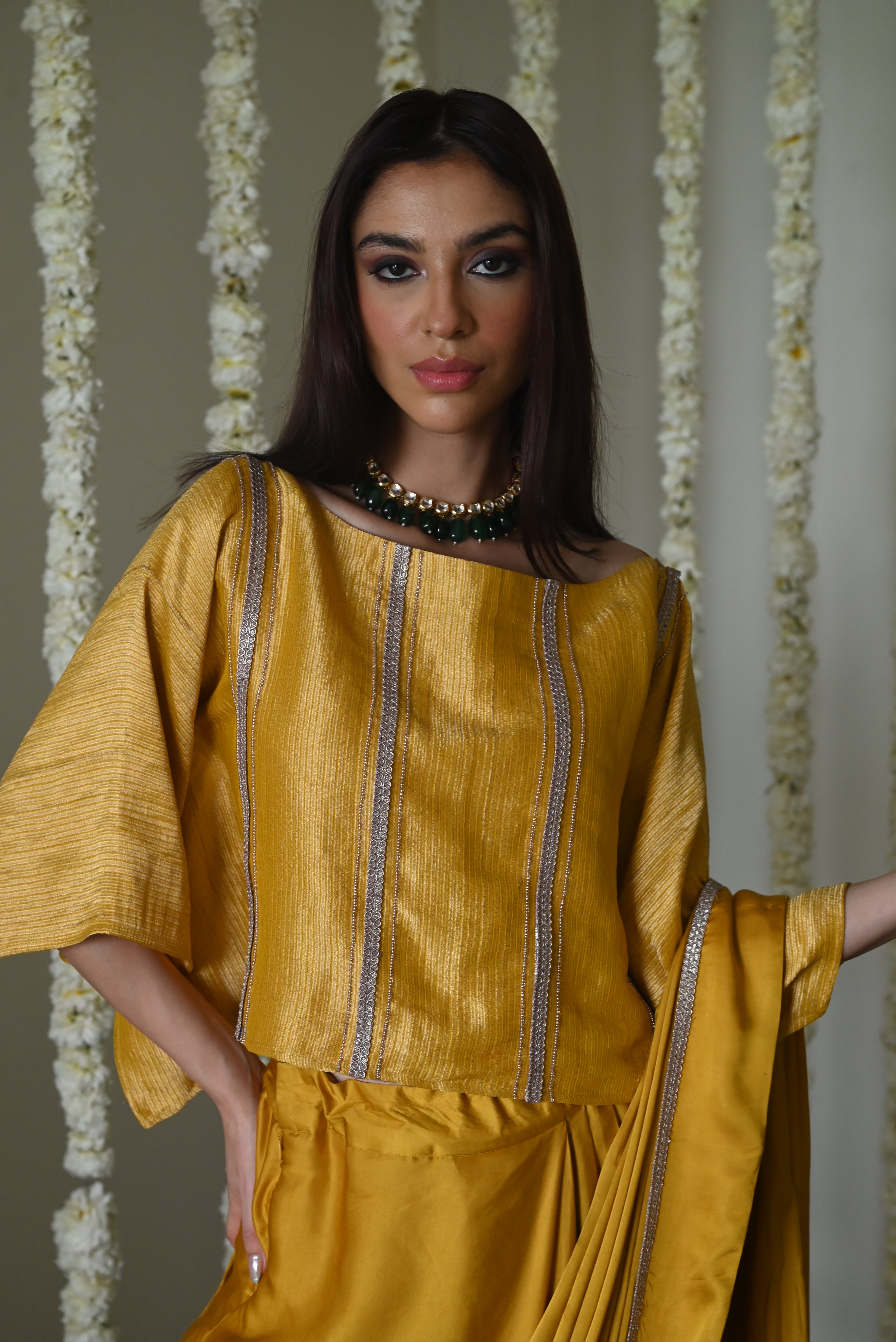 Desi Girl Ready to Wear Sari Ochre w Batwing Blouse: 1 left!
