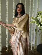Desi Girl Ready to Wear Saree in Deep Ivory  Batwing Blouse