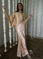 Desi Girl Ready to Wear Saree in Deep Ivory  Batwing Blouse
