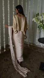Desi Girl Ready to Wear Saree in Deep Ivory  Batwing Blouse