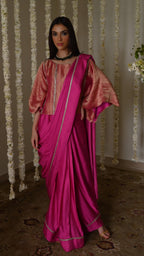Desi Girl Ready to Wear Saree in Hot Pink  Batwing Blouse