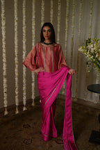 Desi Girl Ready to Wear Saree in Hot Pink  Batwing Blouse
