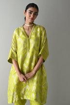 Shahi Kaftan in Neon Green Brocade with Neon Green Pant