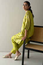 Shahi Kaftan in Neon Green Brocade with Neon Green Pant